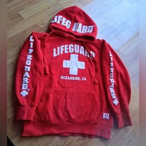 Lifeguard Red Hooded Adult  Sweatshirt, Hoodie Sz Sm